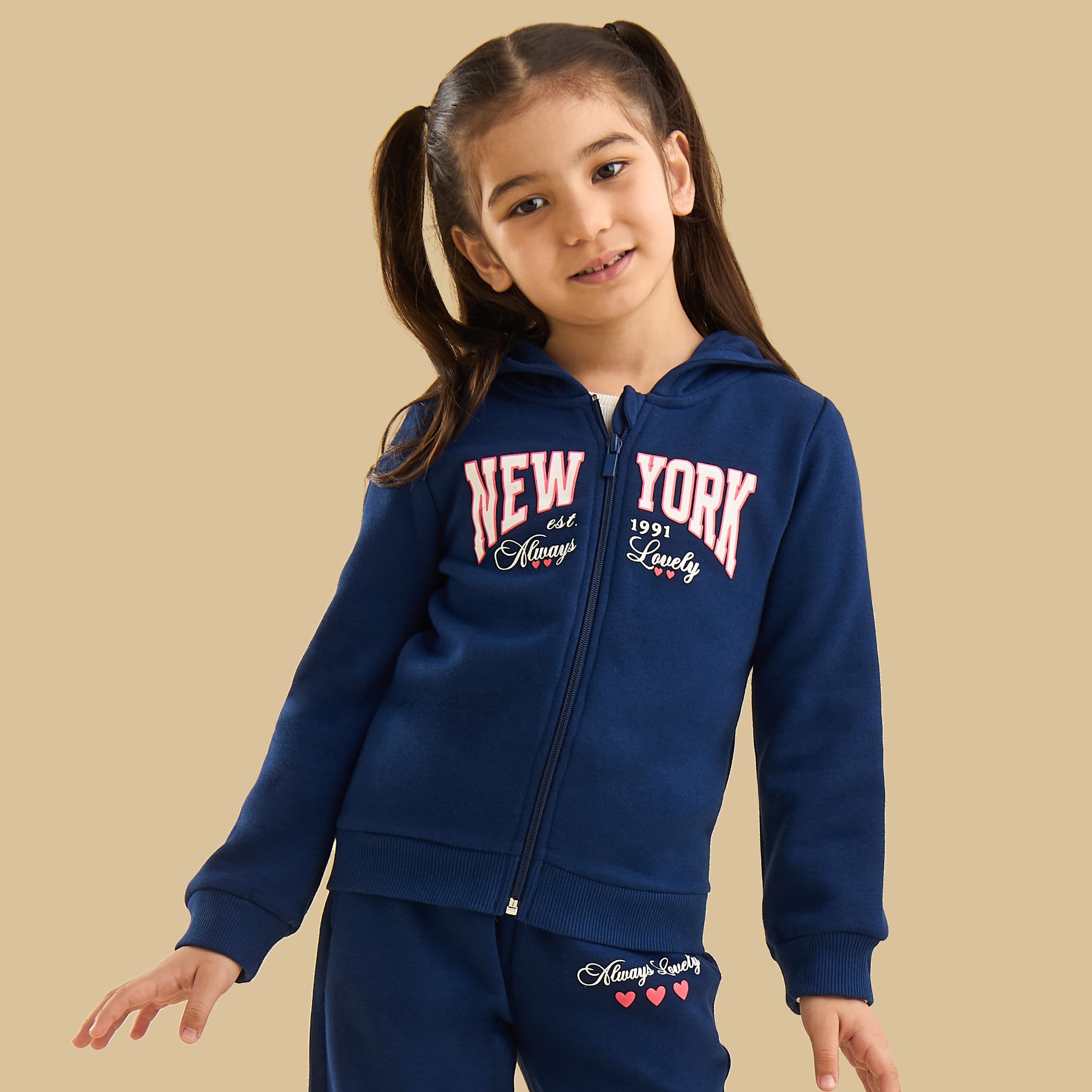 New York Print Zip Through Hoodie