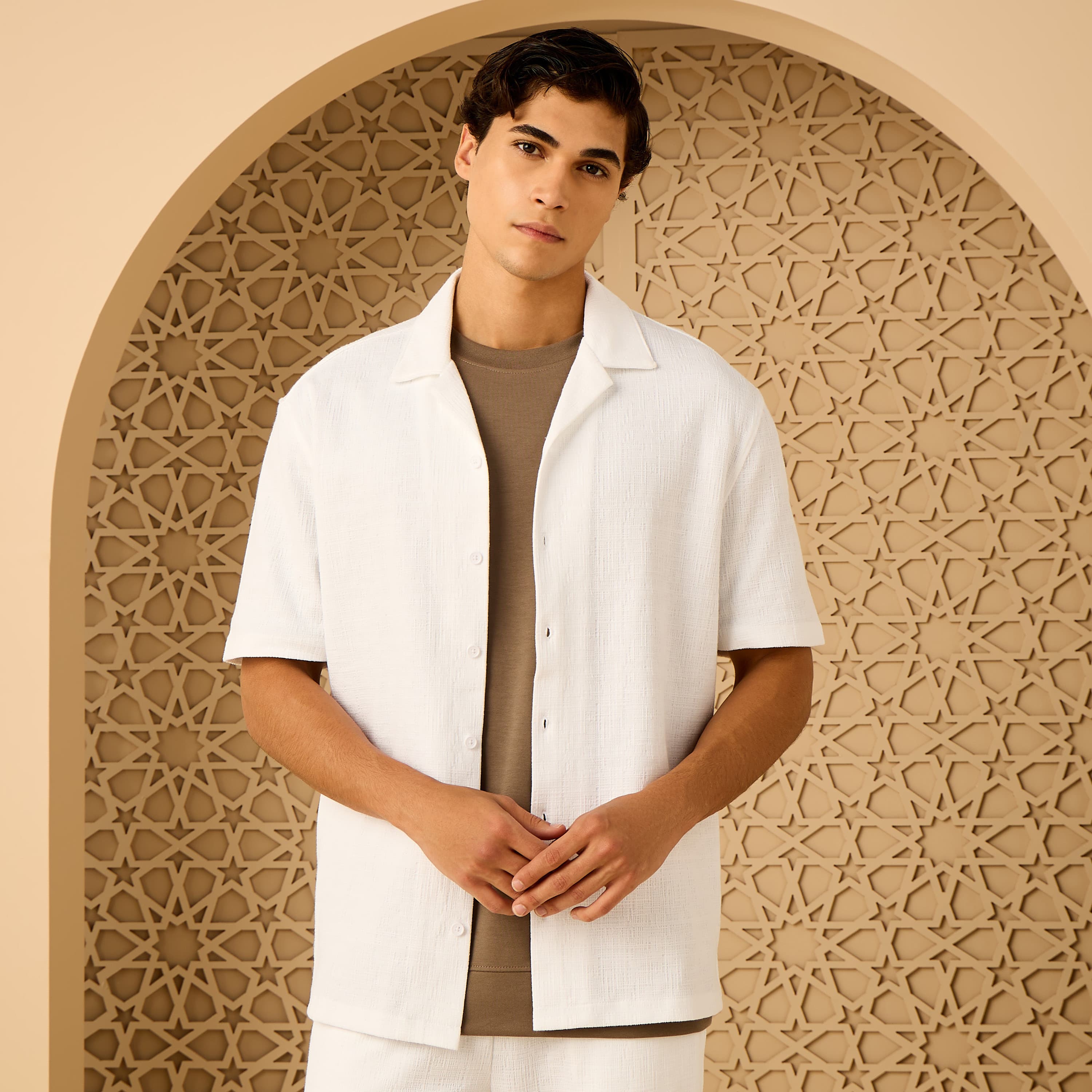 Textured Resort Collar Shirt Clothing