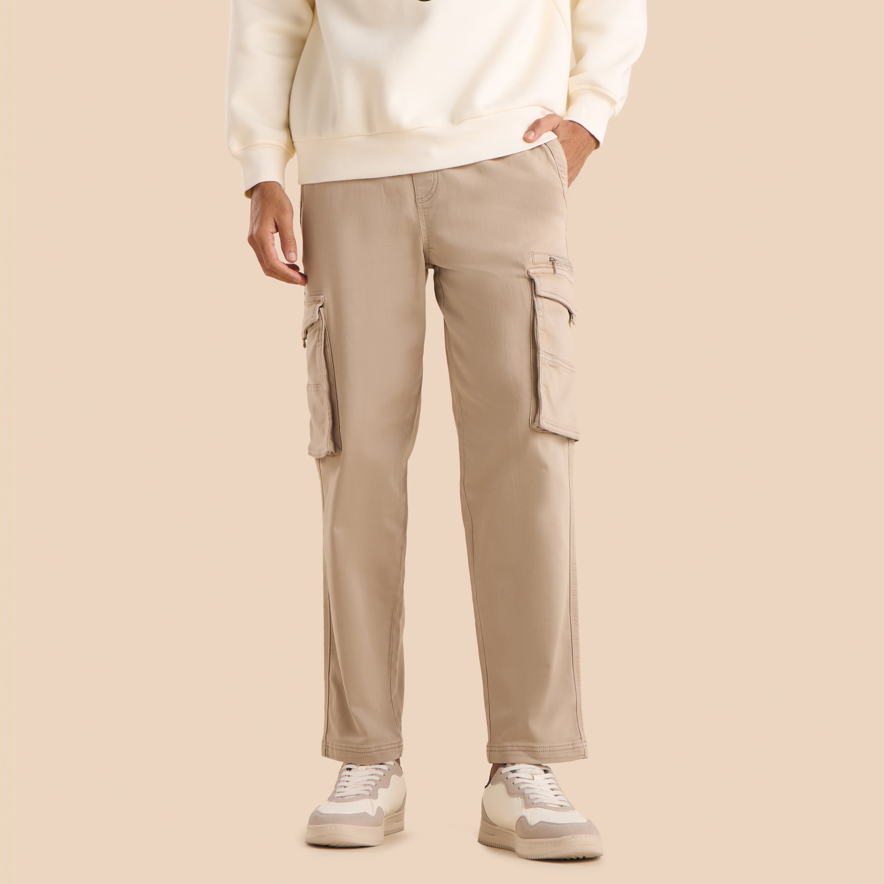 Plain Relaxed Fit Cargo Pants Clothing