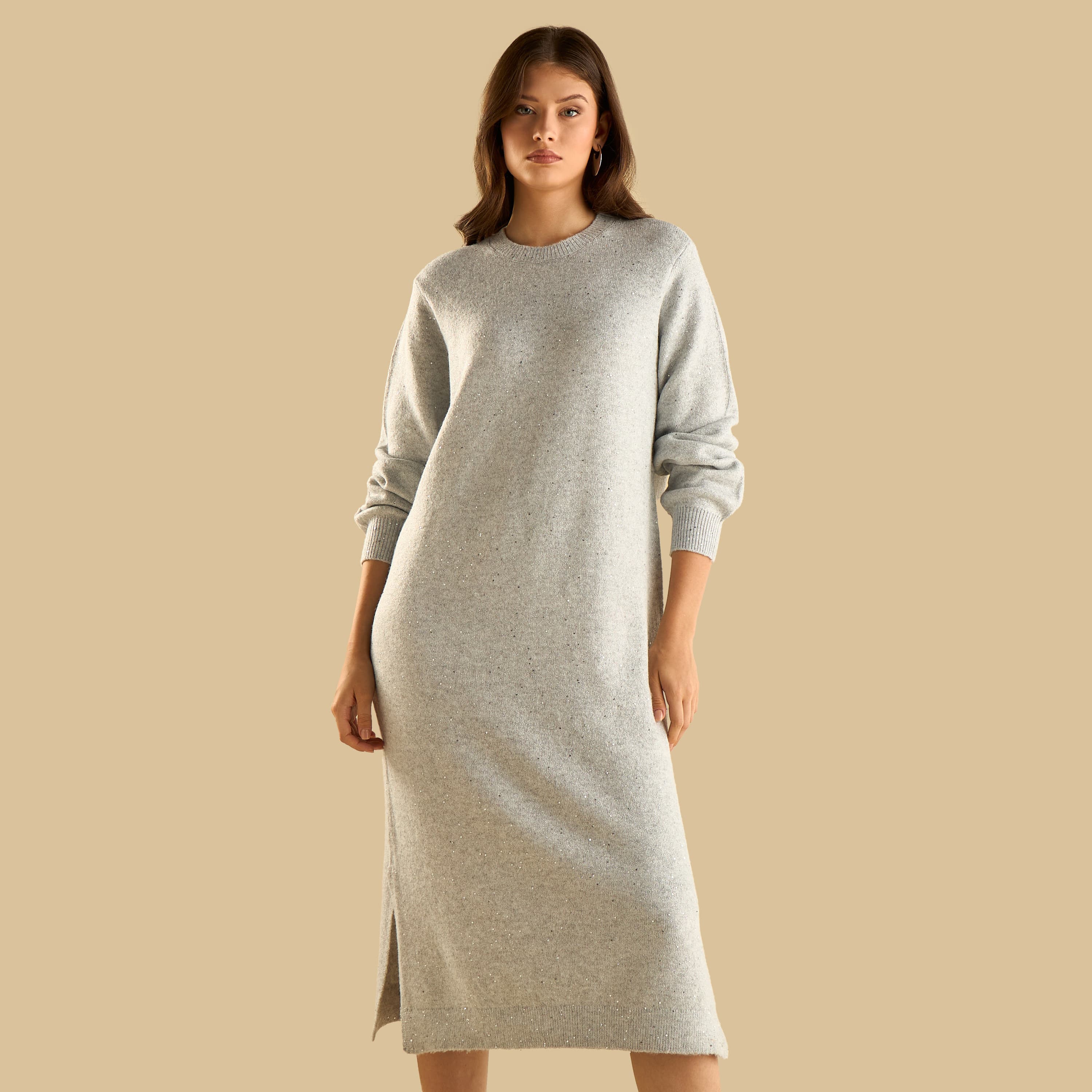 Sequin Embellished Sweater Dress Clothing