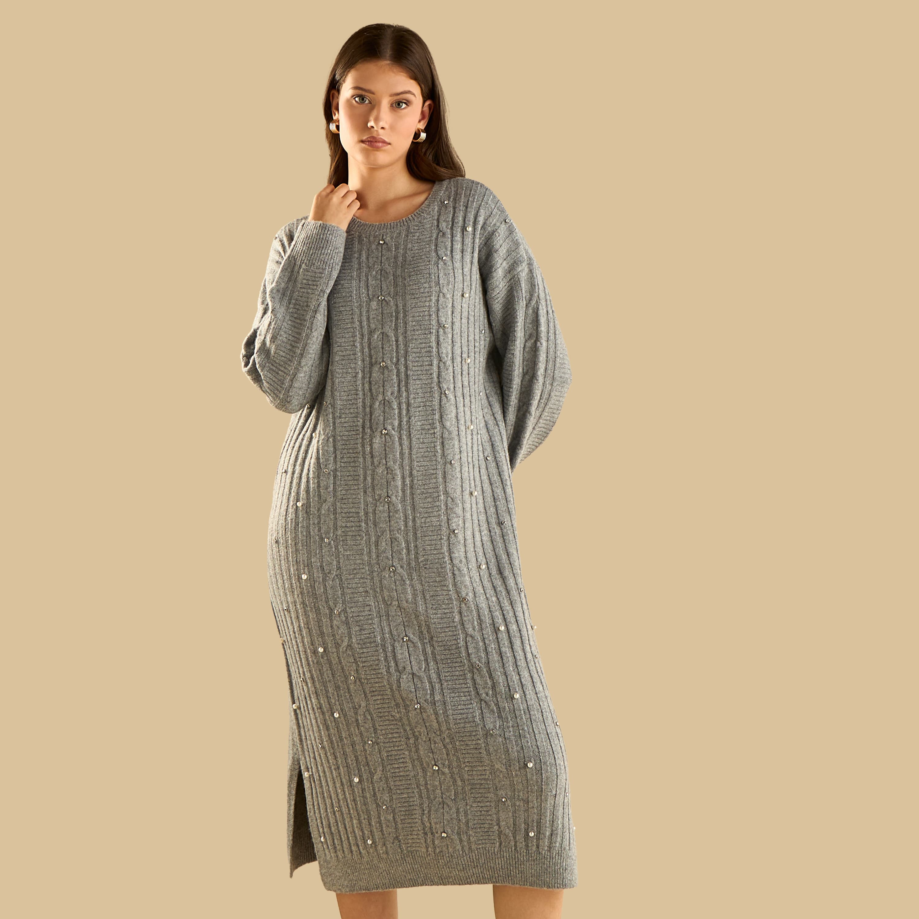 Embellished Sweater Dress Clothing