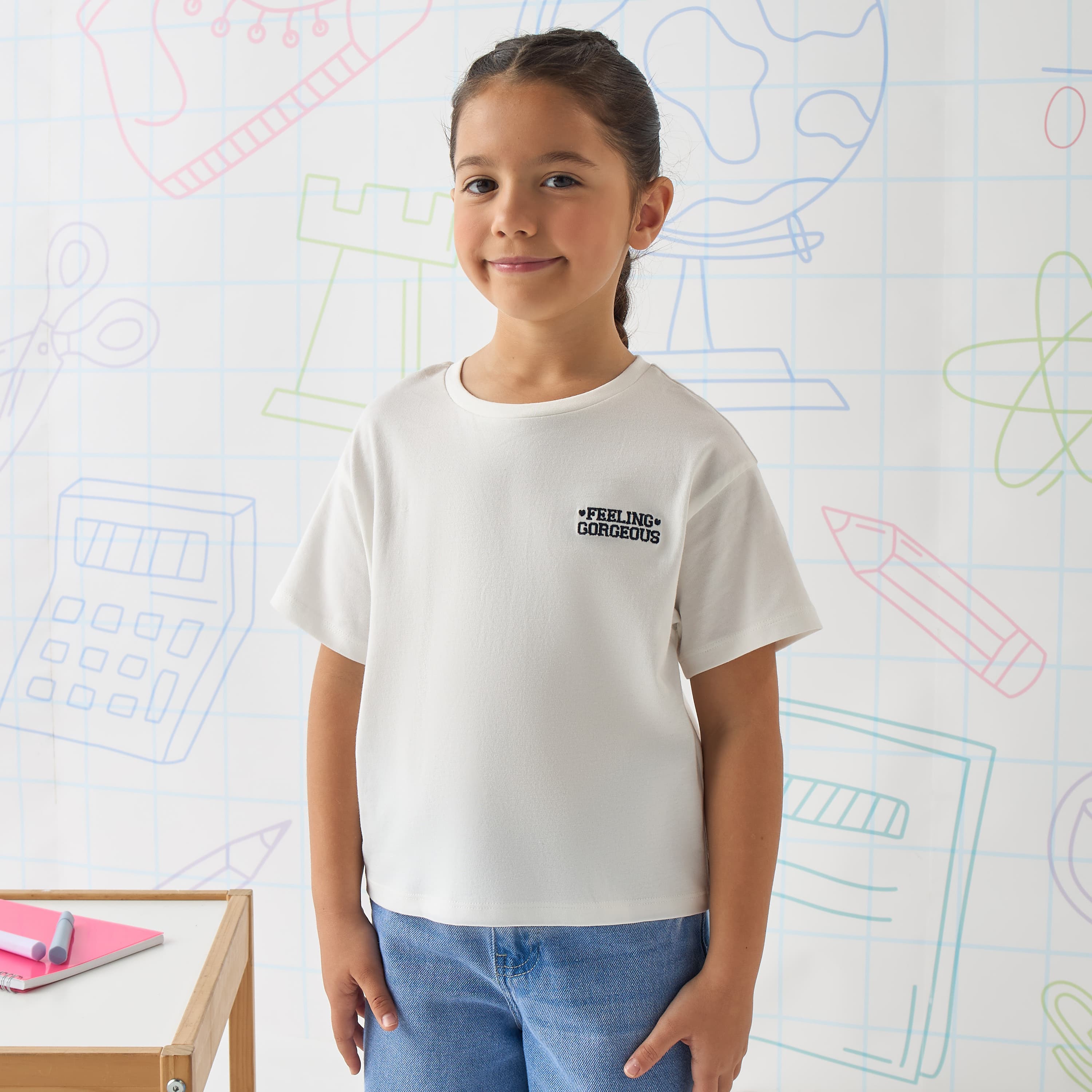 Slogan Embroidered Cotton Boxy T-shirt