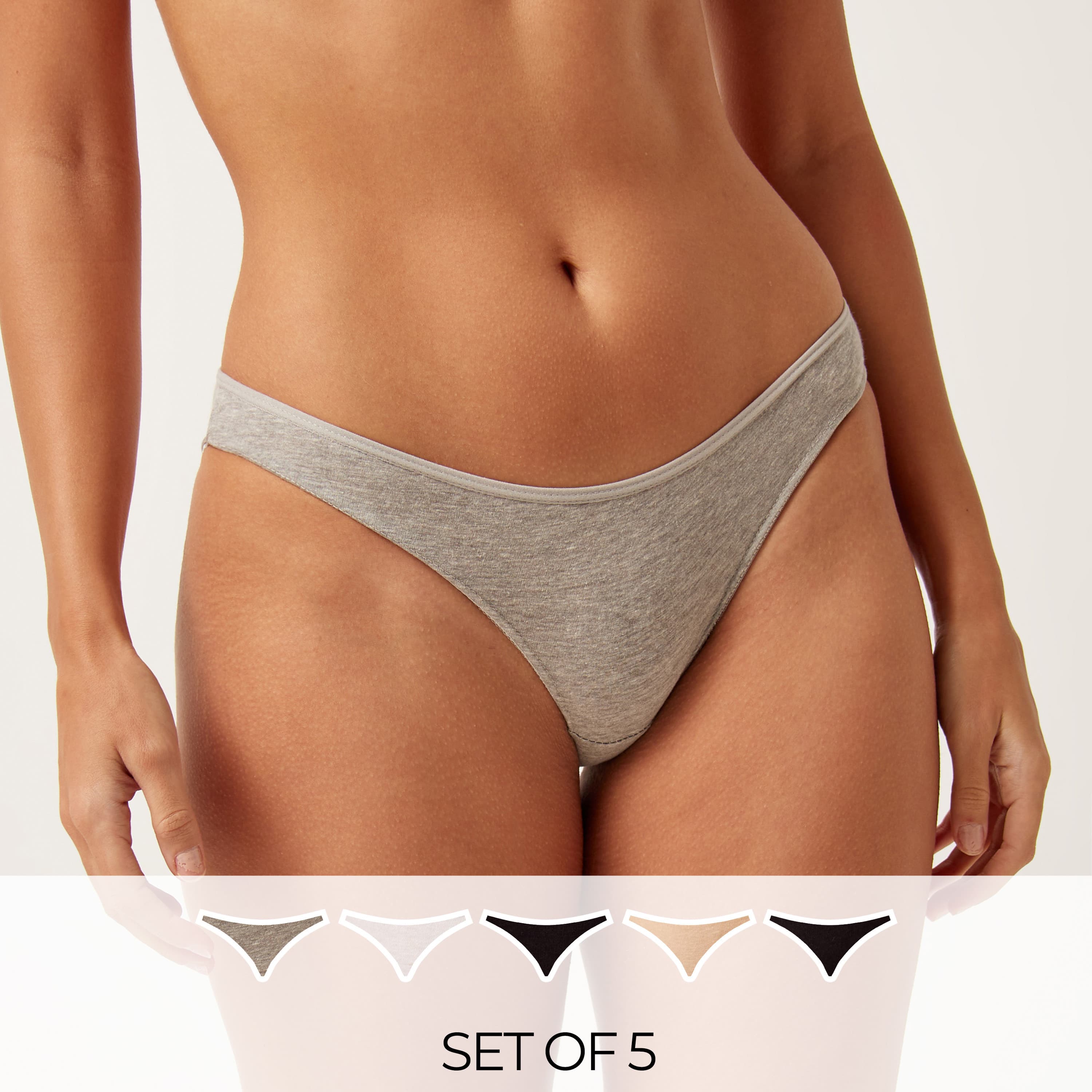 Pack of 5 - Plain Bikini Briefs with Elasticated Waistband
