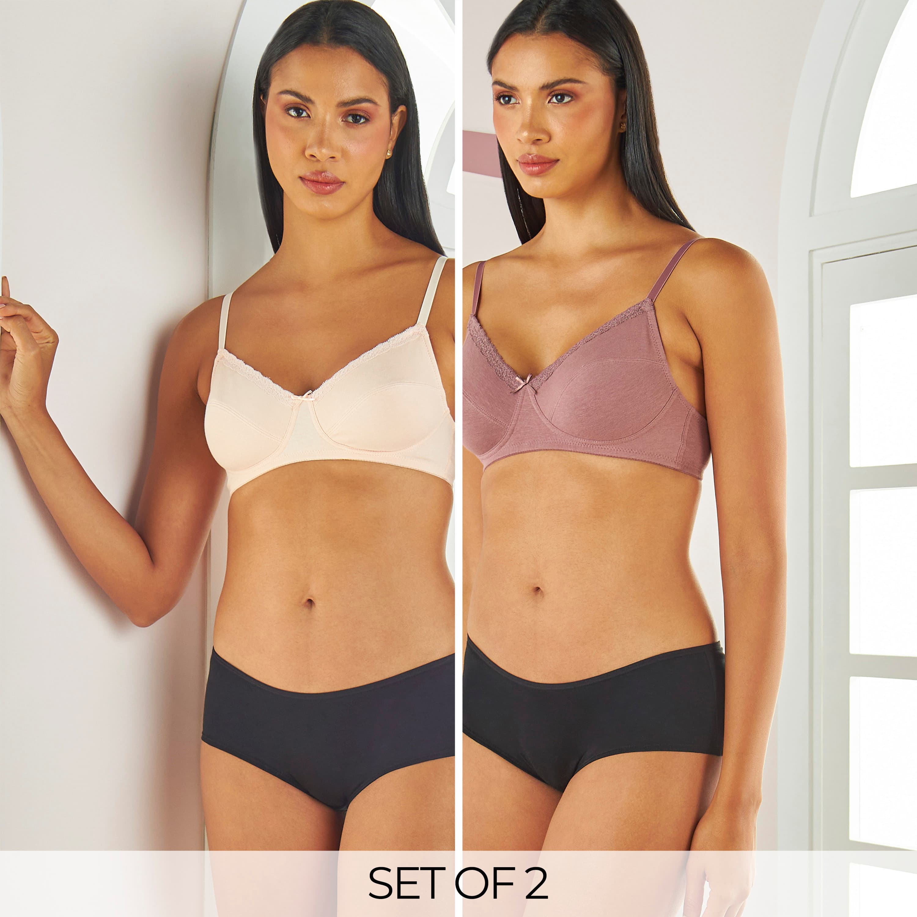 Pack of 2 - Plain Non-Padded Bra Clothing