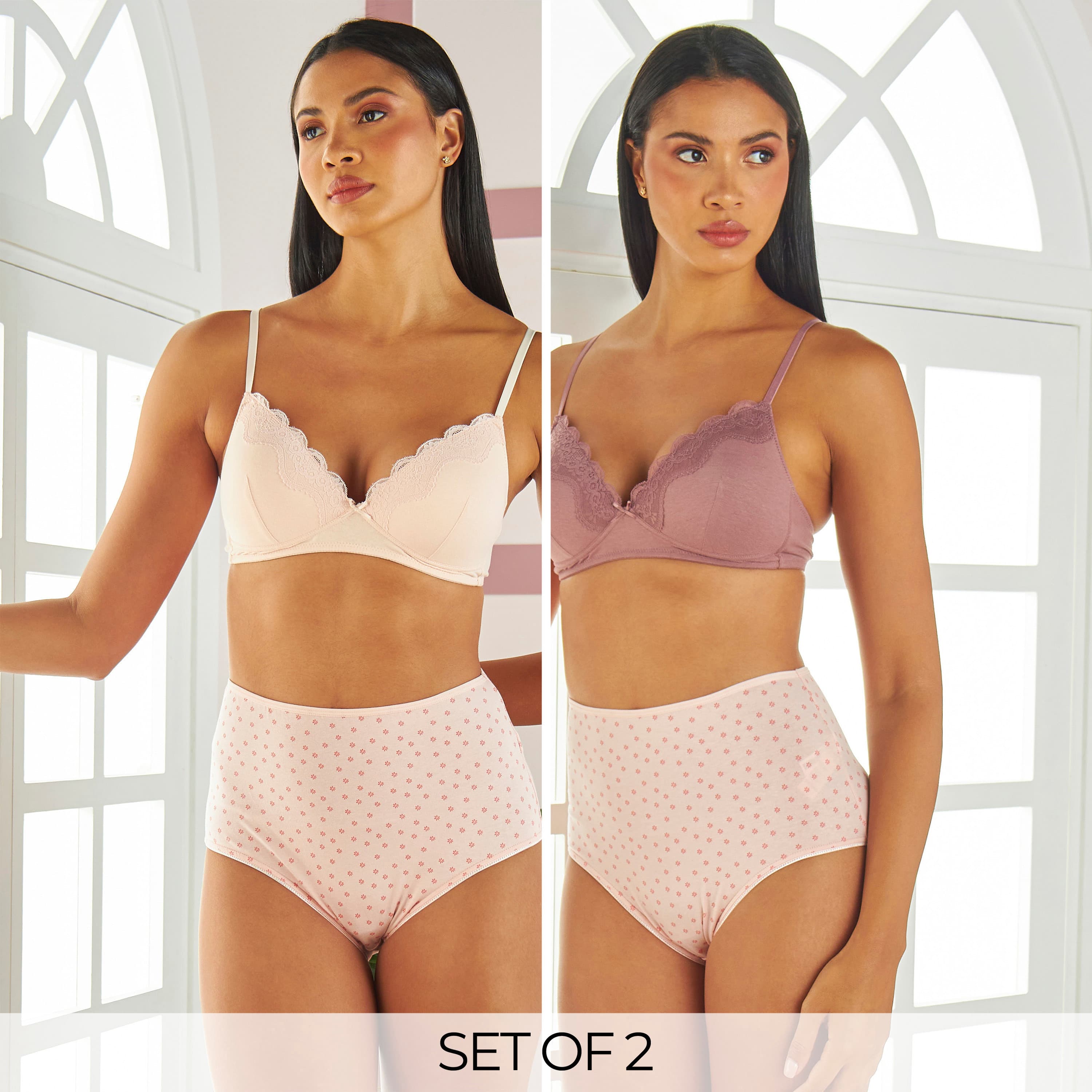 Pack of 2 - Lace Trim Padded Bra Clothing