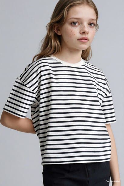 Girl Relax Fit Crew Neck Striped T-Shirt