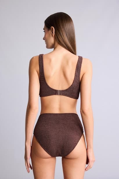 Regular Fit Wrinkle Textured Brown Bikini Bottom Woman Beach Wear (٤)