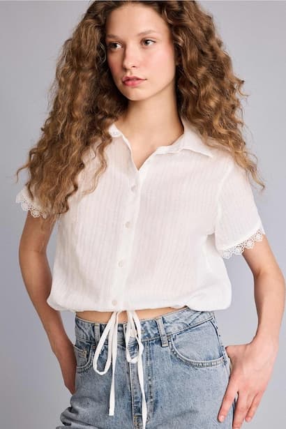 Regular Fit Baby Collar Short Sleeve Shirt