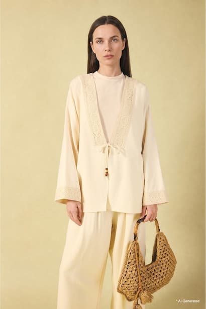 Relax Fit V-Neck Linen Blended Long Sleeve Shirt