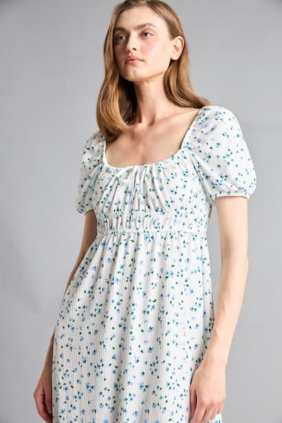Square Collar Printed Midi Dress (3)