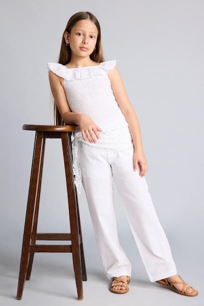 Girl Barrel Fit White Poplin Trousers