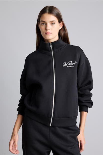 Regular Fit Half Turtleneck Slogan Thick Sweatshirt Fabric Cardigan (٣)