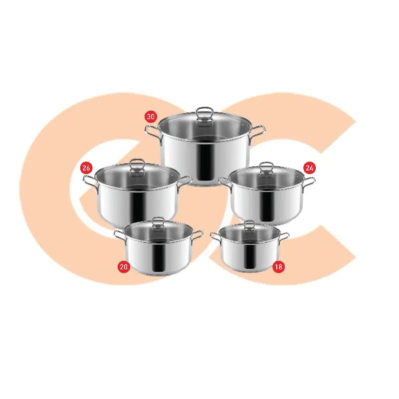 Zahran Essential Stainless Steel Stewpot Set With Glass Lid – Size 18,20,24,26,30 6221064050839