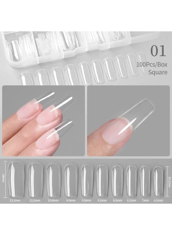 clear acrylic artificial nails for full coverage; press-on nails for salon and home use. 100PCS Press On False Nails