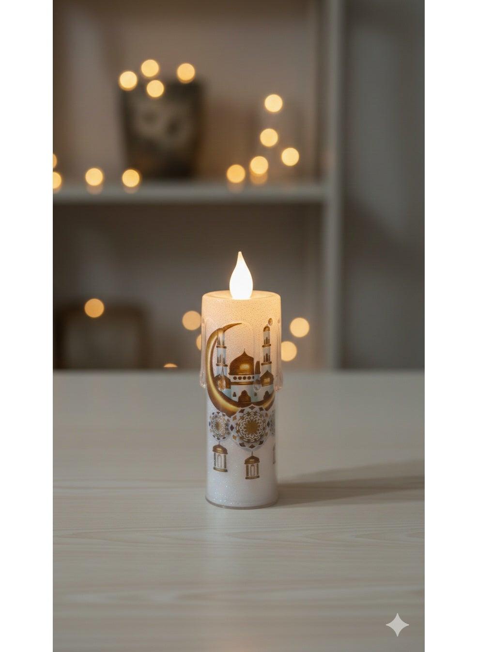 Ramadan Decorative LED Lantern with Family Scene & Electronic LED Candle with Mosque Print - Warm White Battery Operated Decor Set. Lighting & Ceiling Fans