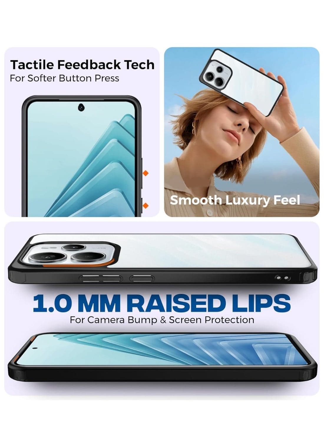 Xiaomi Redmi Note 14 Transparent Hard PC Back & Soft TPU Bumper Frame Shockproof Protective Phone Case Slim Fit Thin Cover for Xiaomi Redmi Note 14 - Black (٣)