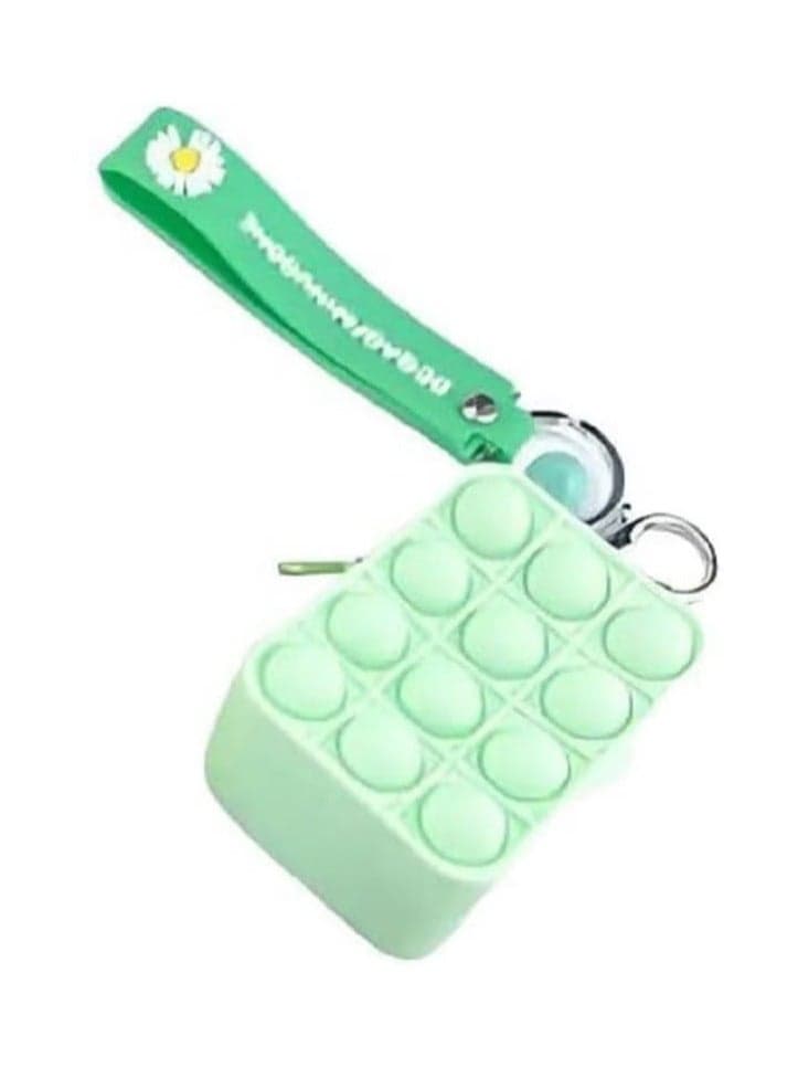 "Innovative Silicone Fidget Keychain for Stress Relief, Pop It Bubbles (light green)."