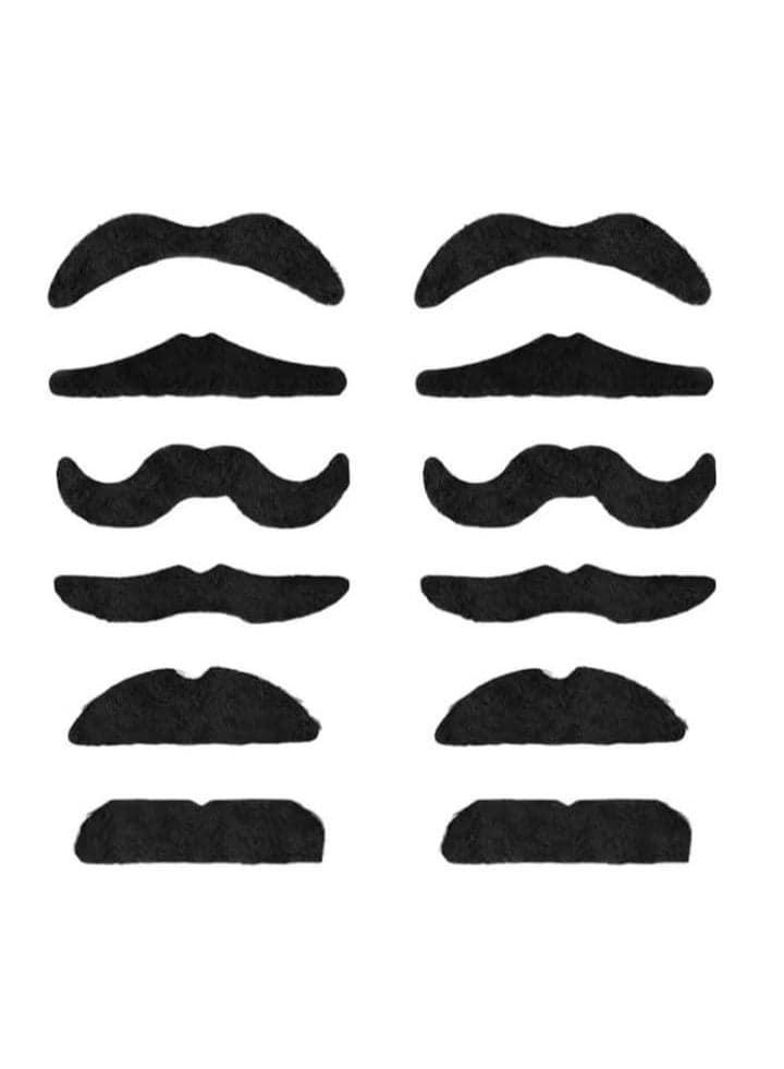 Pack of 12 Self-Adhesive Fake Mustaches for Masquerade and Costume Parties