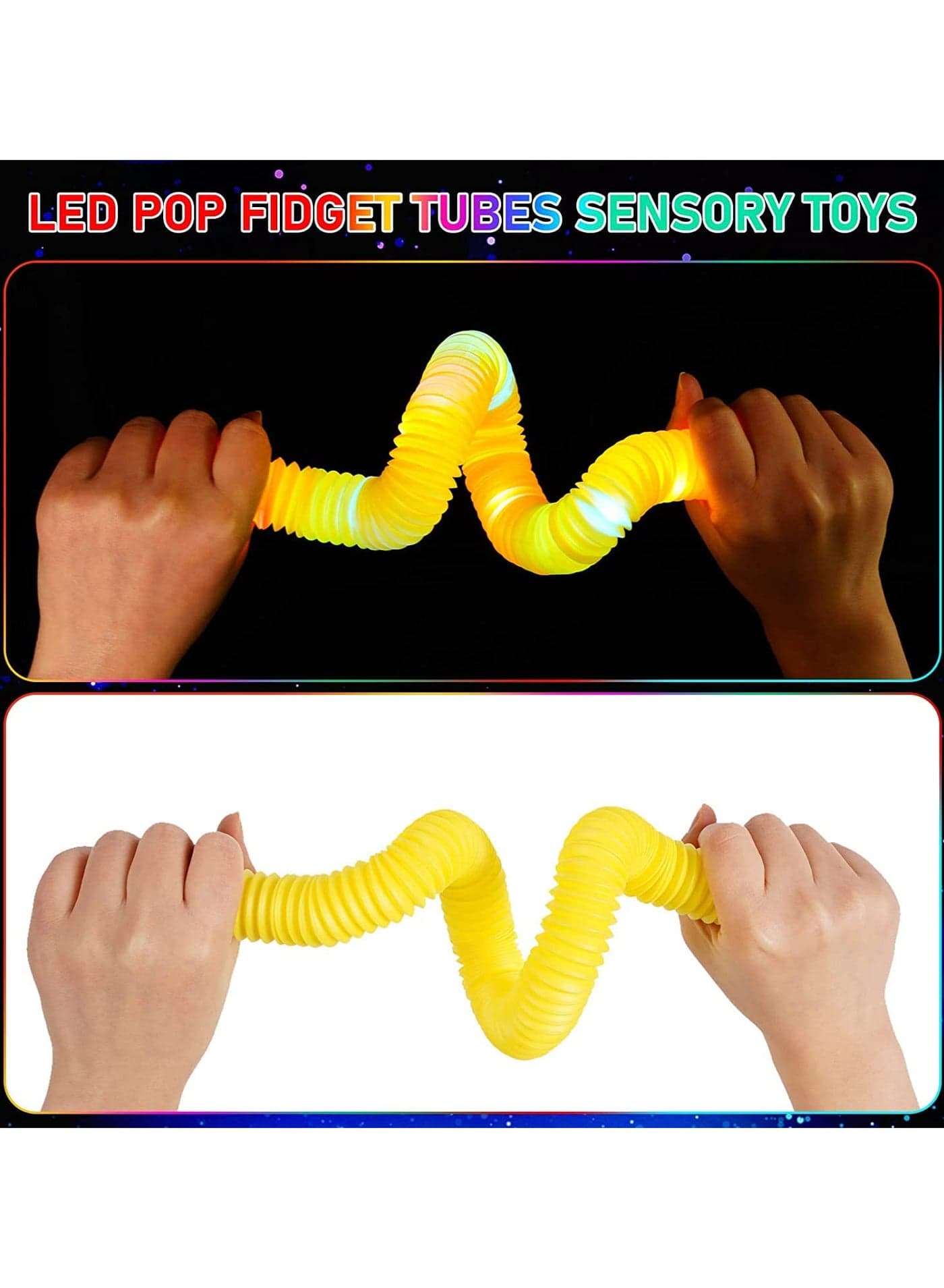 1 Pack Light Up Pop Tubes, Fidget Toys, LED Glow Tubes for Kids Birthday Parties, Glow Sticks for the Dark Parties (Yellow) Push & Pull Toys (2)