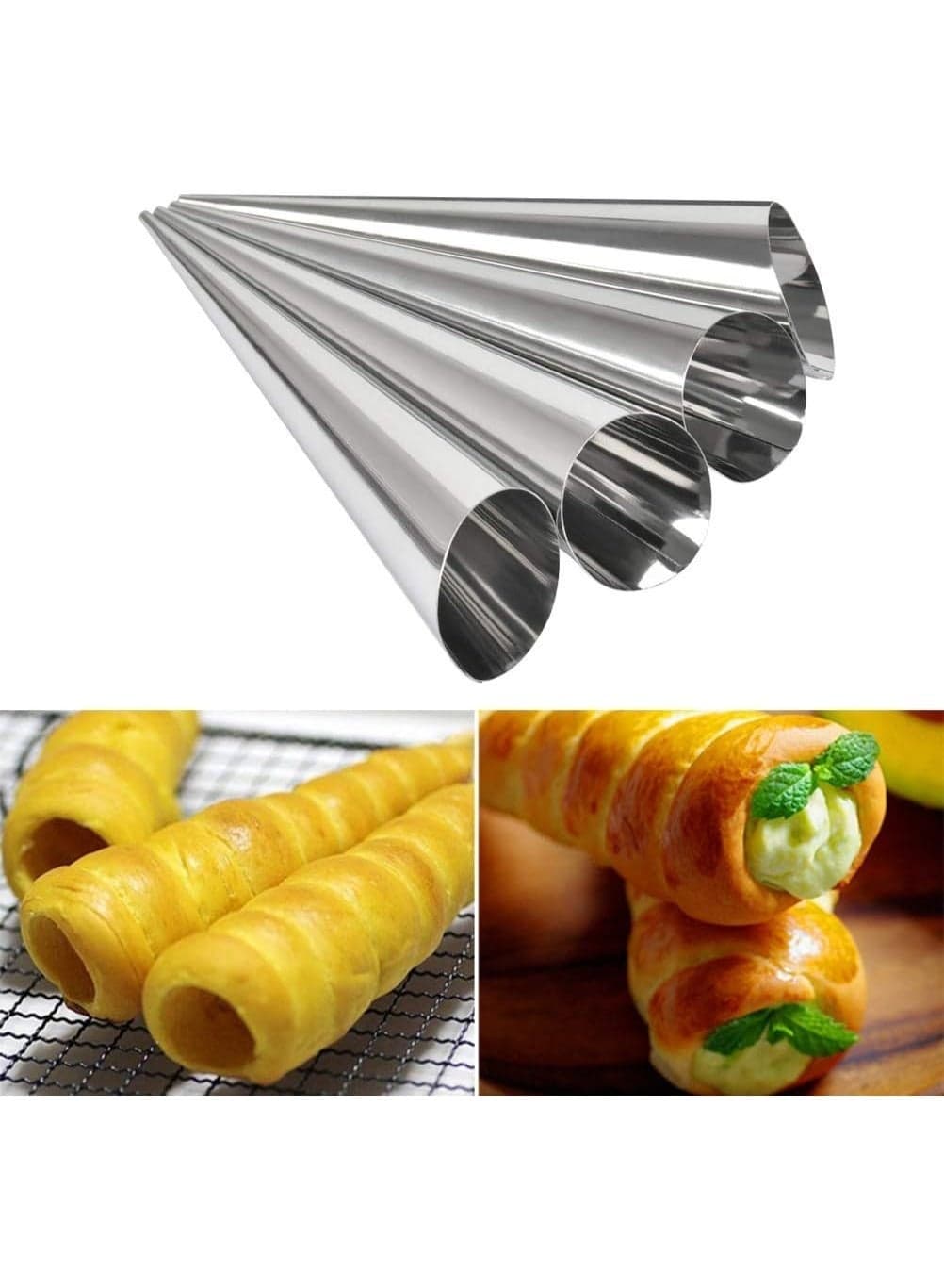 Cannoli Tubes Stainless Steel Cannoli Forms Non-Stick Cream Horn Molds For Croissant Shell Cream Roll Silver (6Pc) Decorating Tools