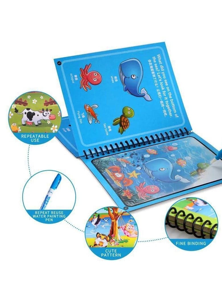 Magic Water Coloring Book, Drawing Board and Magic Water Pen, Educational Drawing Toy for Kids Basic & Life Skills Toys (٣)