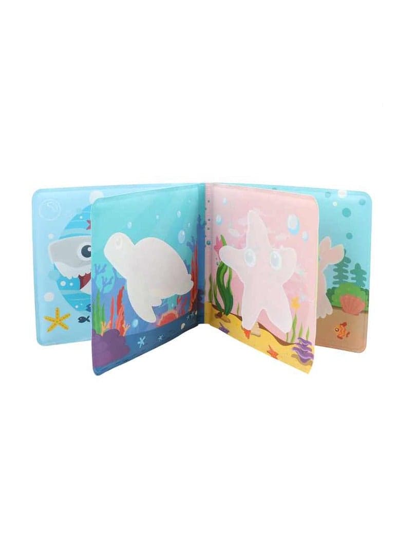 A baby bath book that changes color in water with a single teething toy shaped like sea animals for added fun and enjoyment! Early Development Toys (4)