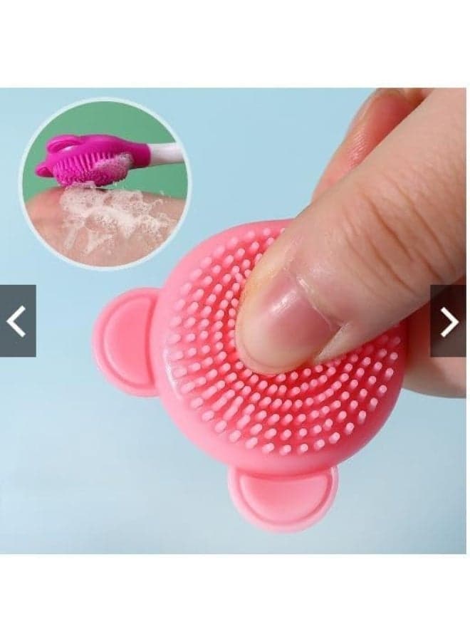 Soft Silicone Facial Cleansing Brush 2-in-1 – Cute Bear Design Face Scrubber & Mask Brush for Daily Skincare-2Pcs (3)