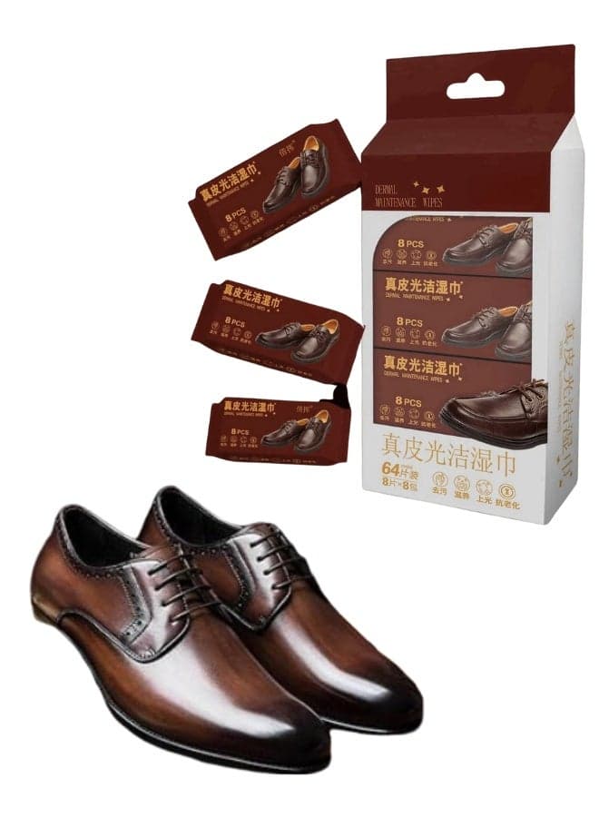 Leather Polishing and Conditioning Wipes – 64 Value Pack for Home and Automotive Use, Cleans, Nourishes and Restores Shine to Genuine Leather Shoes, Bags, Sofas, Jackets, Belts, Wallets and Car Seats Men's Shoe Care & Accessories