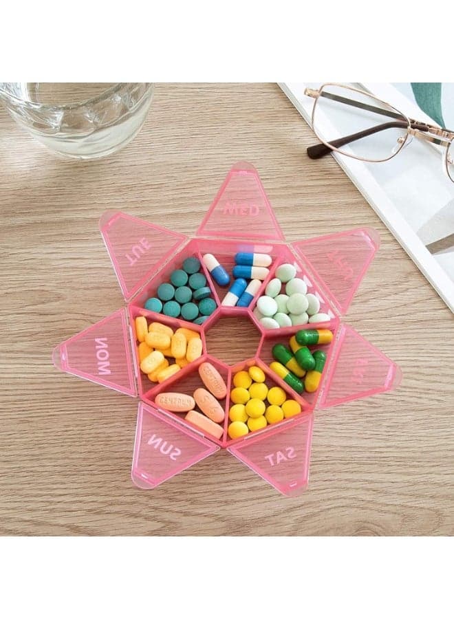 Weekly Pill Box 2-Pack – Portable Organizer for Vitamins, Supplements, Pills & Fish Oil – Seven-Day Medicine Storage, Easy Access, Ideal for Home & Travel Pill Cases & Splitters (٣)