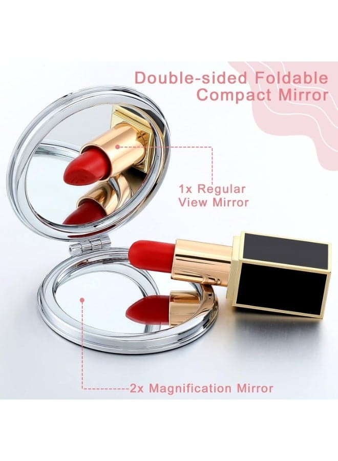 Mini Folding Cosmetic Mirror – Portable 1x/2x Magnification Vanity Mirror for Handbag, Wallet & Personal Grooming Anywhere--Random color and shape Compact & Travel Mirrors (٦)