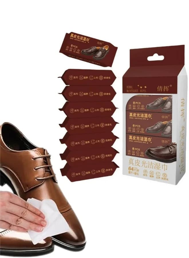 Genuine Leather Cleaning Polishing and Conditioning Wipes 64 Sheets Value Pack (8 Packs x 8 Wipes) – Professional Leather Care Maintenance Wipes for Deep Cleaning Stain Removal Nourishing Polishing Anti Aging Protection – Restores Natural Shine Enhances Texture Prevents Cracking and Dullness – Suitable for Leather Shoes Bags Sofas Jackets Belts Wallets and Car Leather Seats for Home and Automotive Use Men's Shoe Care & Accessories