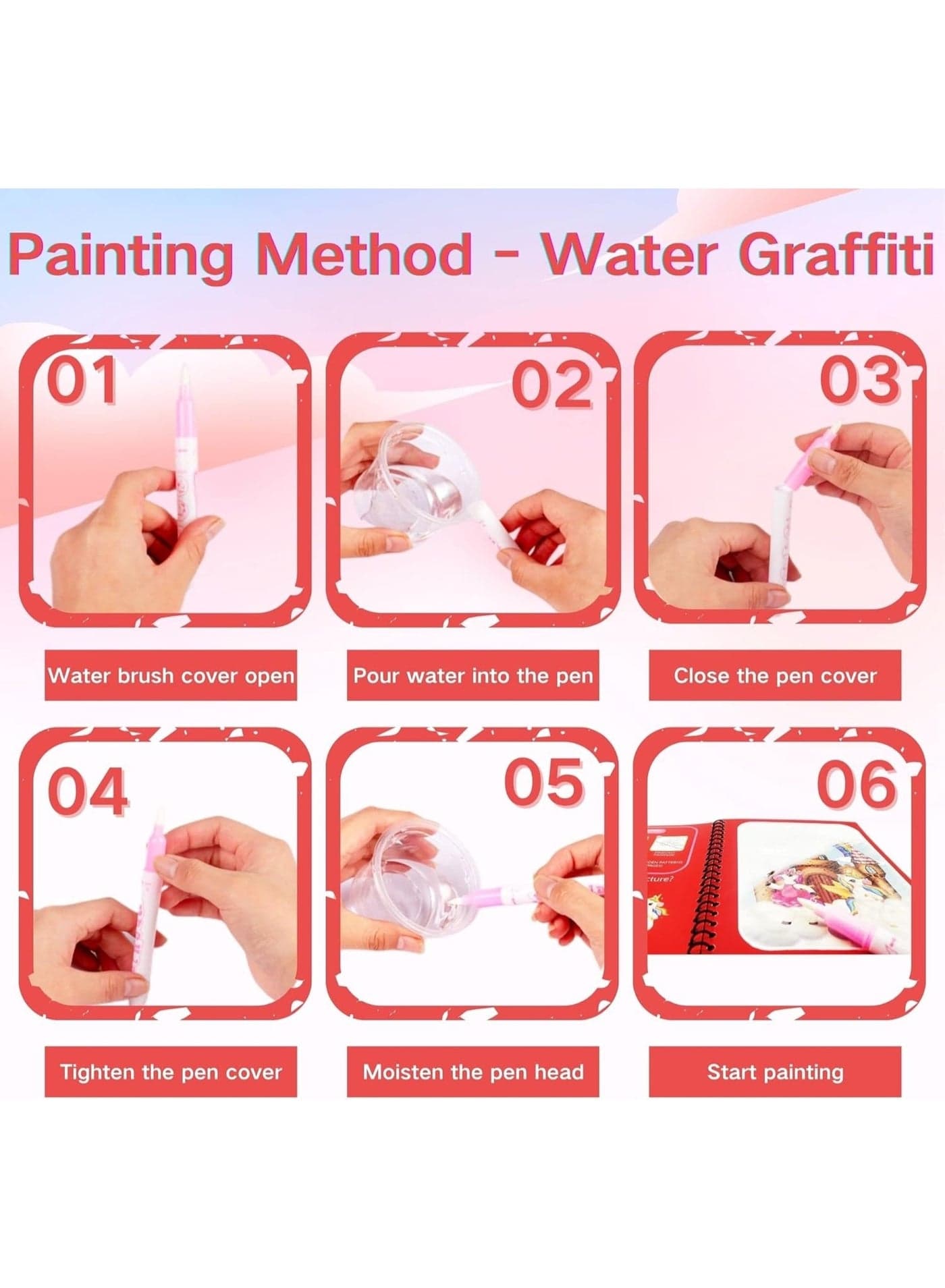 Magic Water Coloring Book for Kids – Includes a large water pen – Drawing and coloring that appears only with water – Fun and educational activity without ink – Random notebook Drawing & Painting Supplies (٢)