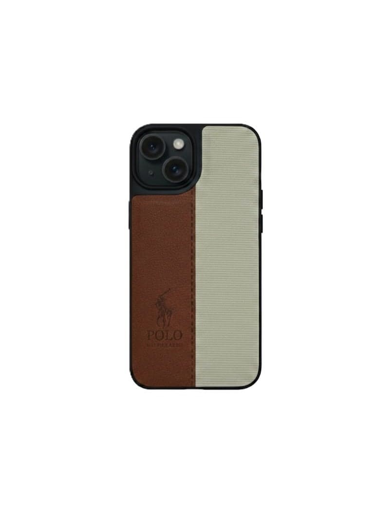 Soft Leather Back Case For Men Women Compatible With iphone 15 Classic Fashion Luxury Back Case Durable Lightweight Comfortable Soft Leather (Brown&Beige)