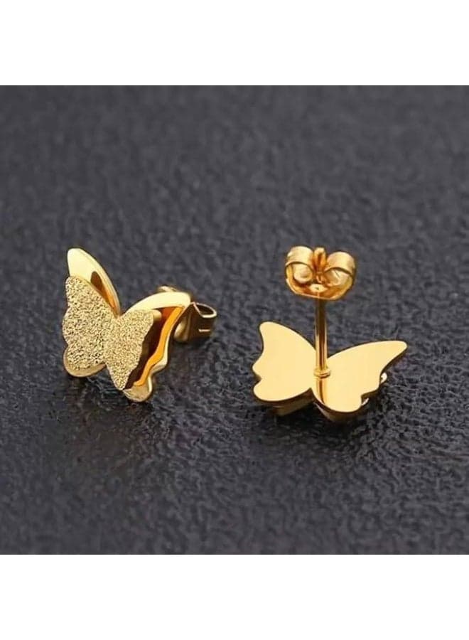 Golden Stainless Steel Butterfly Earring Women's Earrings Stud