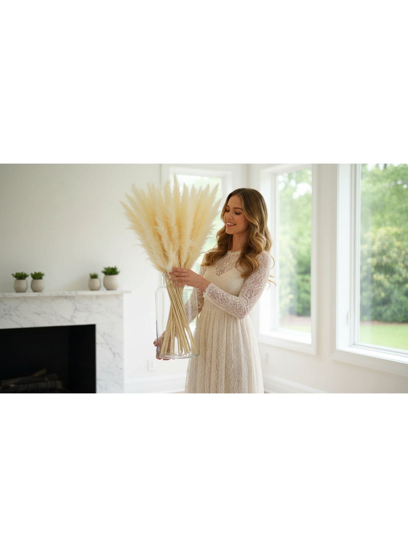 FANCY Original Natural Dried Pampas Grass, 70 cm Tall Extra Fluffy Cream White , Home Décor, Pack 3 (12)