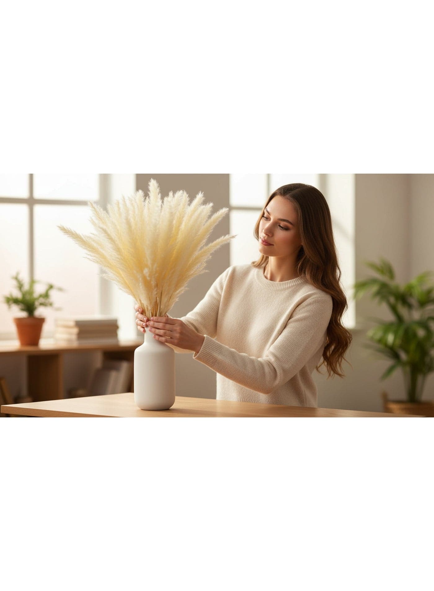 FANCY Original Natural Dried Pampas Grass, 70 cm Tall Extra Fluffy Cream White , Home Décor, Pack 3 (10)
