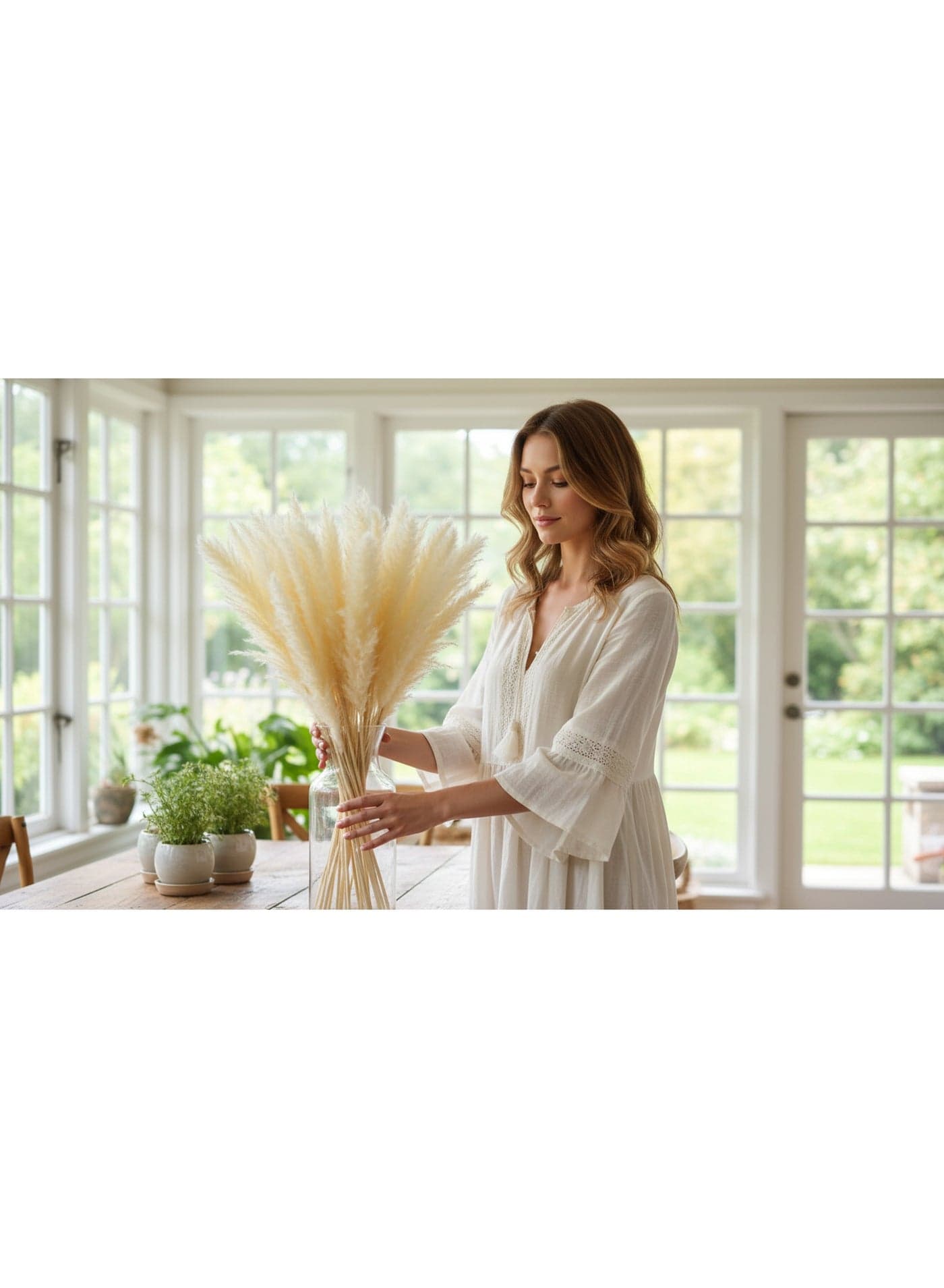 Fancy Natural Dried flowers Original pampas Grass -Tall Extra Fluffy- faux Artificial Dried - Home Decoration - Table Decor (3) (١٢)