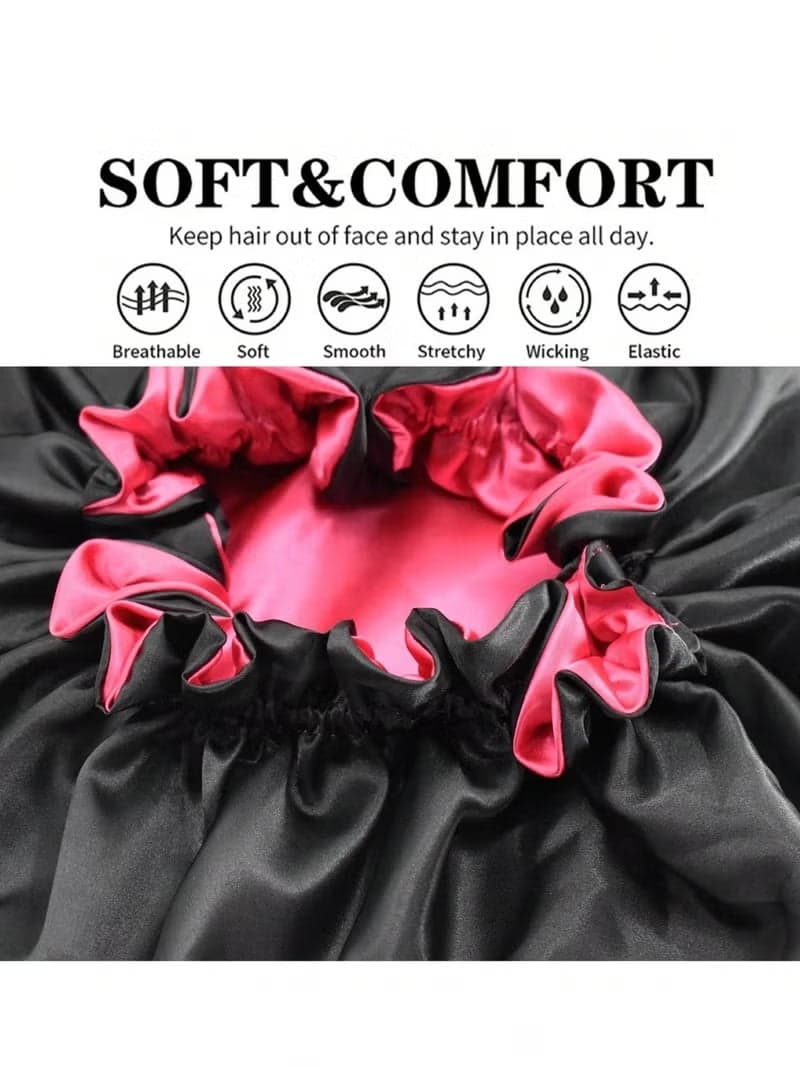 بونيه ستان طبقتين – حرير لحماية الشعر مريح وناعم أثناء النوم – بونيه شعر (قد يختلف اللون ) Hair Bonnets (5)