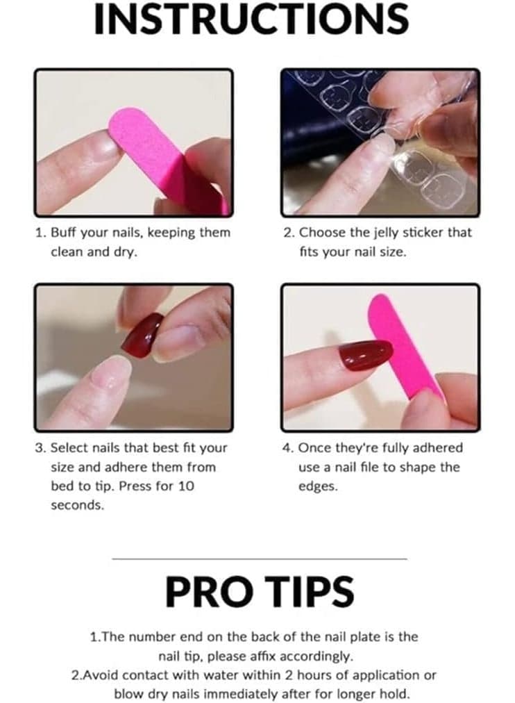 12 pieces of medium-sized acrylic false nails with one sheet of double-sided adhesive Press On False Nails (٦)
