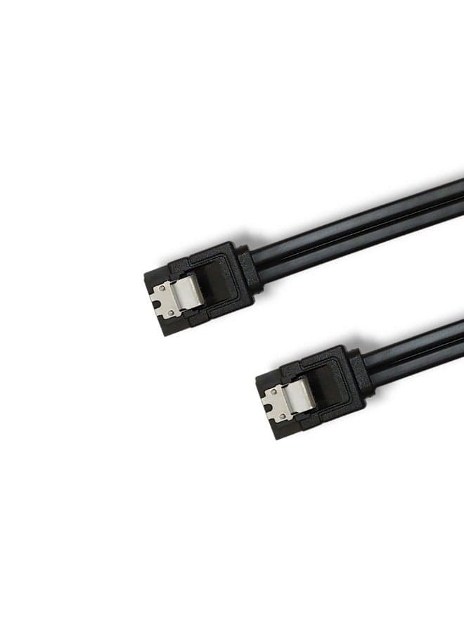 Flat SATA data cable with metal clip – High speed for connecting hard drives and SSDs, black