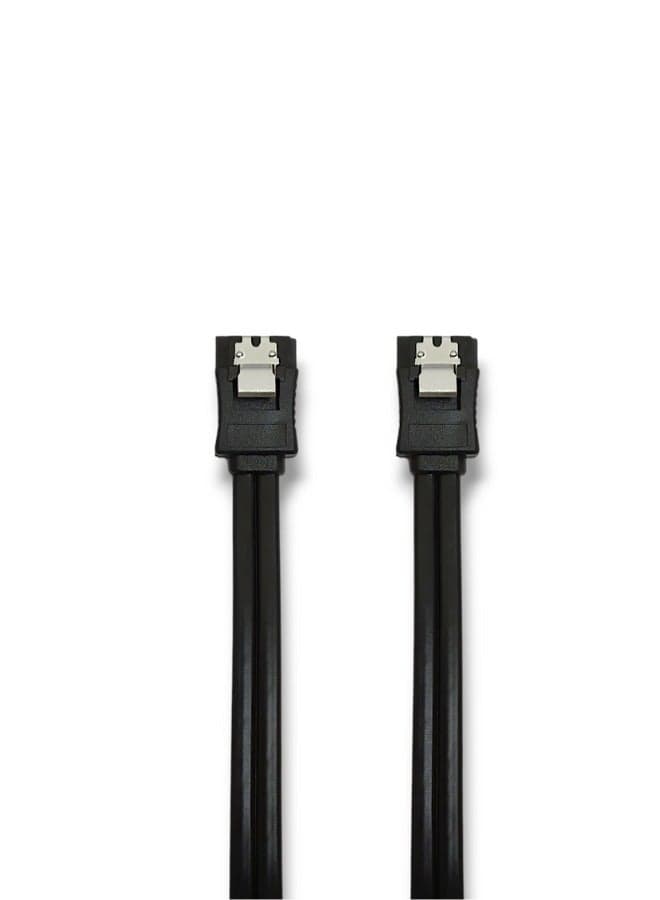 Flat SATA data cable with metal clip – High speed for connecting hard drives and SSDs, black (2)