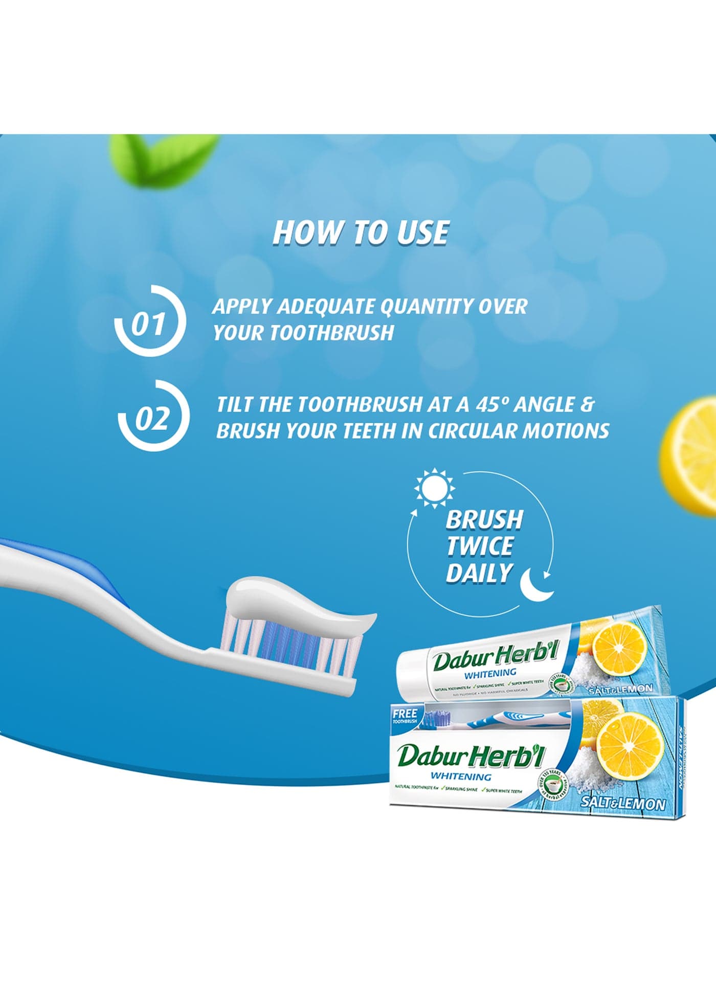 Herbal Salt & Lemon Natural Toothpaste 150 g + Toothbrush | For Whitening | Sparkling Shine | No Harmful Chemicals Multicolour 150grams (٤)