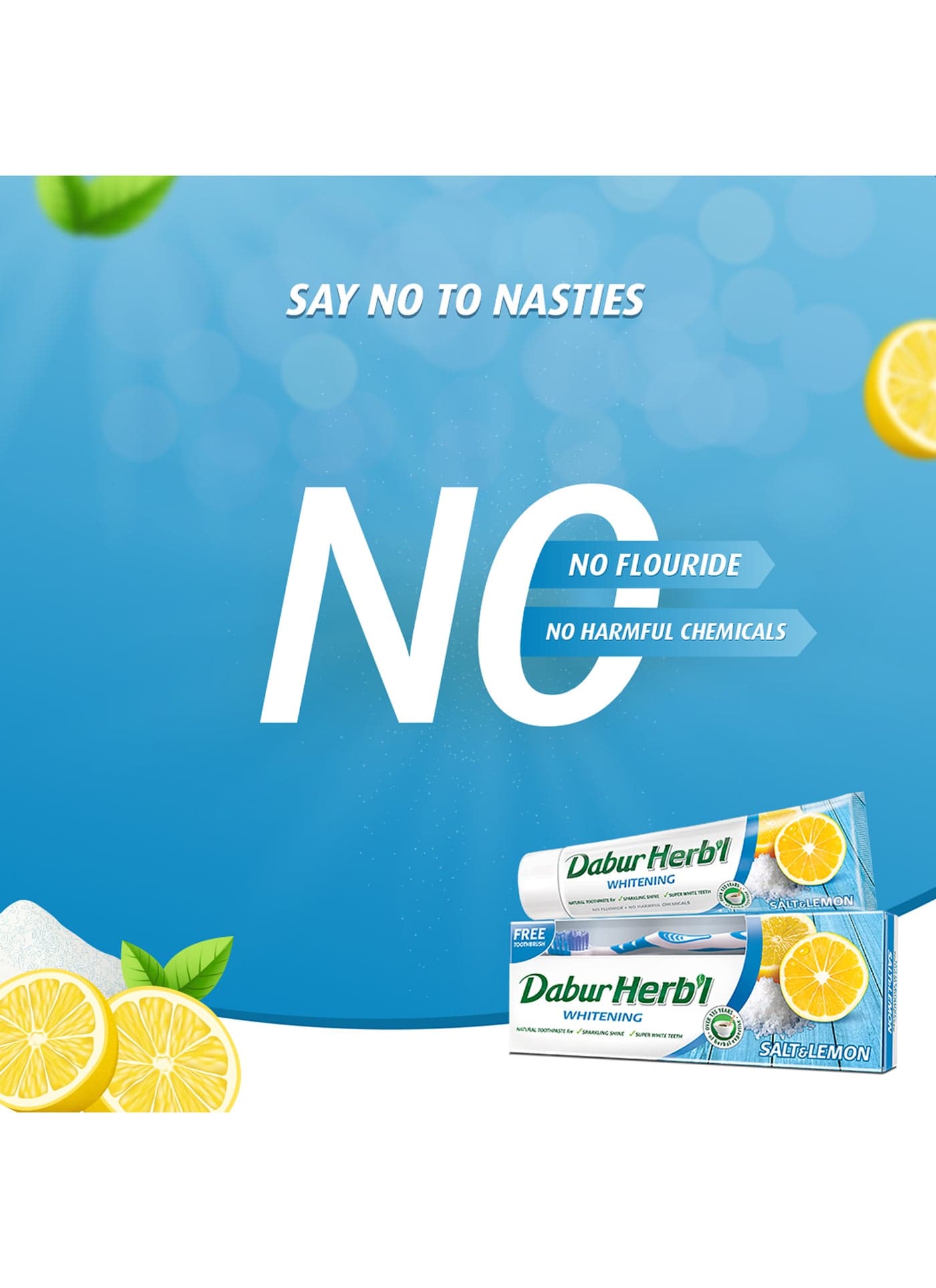Herbal Salt & Lemon Natural Toothpaste 150 g + Toothbrush | For Whitening | Sparkling Shine | No Harmful Chemicals Multicolour 150grams (٥)