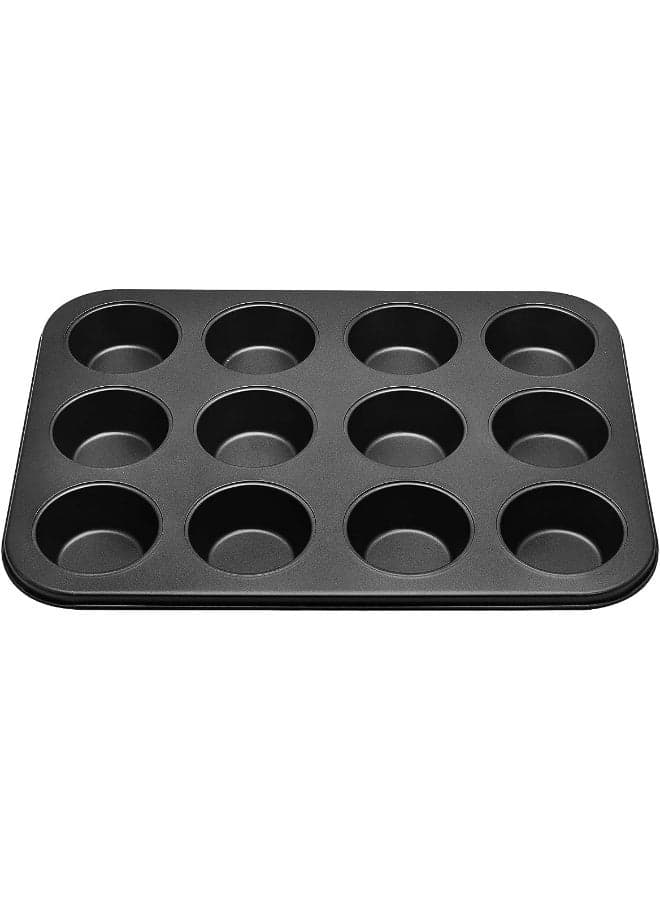RK Non Stick Muffin Tray Baking Pan - 12 Cup Mini Muffin Pan, Cake Mould, Bundt Pan, Black BLACK 35.5cm