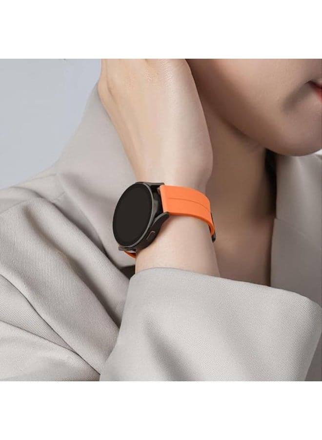Silicone Band With Magnetic folding Buckle for Samsung Galaxy Watch 6/5/4 44/40mm, Watch 5 Pro 45mm, 6 Classic 47/43mm, Quick Release Silicone Straps for Women Men (Orange) (6)