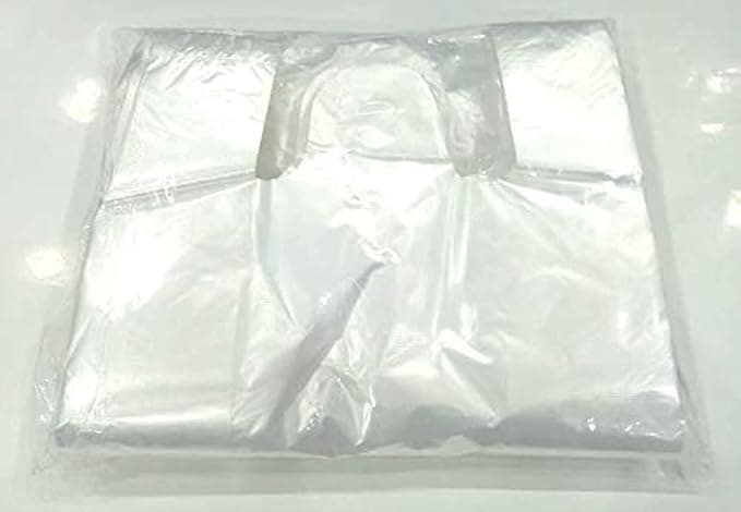 Treprof Disposable Clear Plastic Bag With Handle 25 × 40 cm, 50 Bags Food Bags