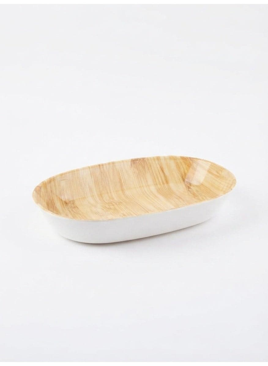 Deep Oval Bamboo-Pattern Serving Dish - Modern Tableware Platter for Salads and Main Dishes