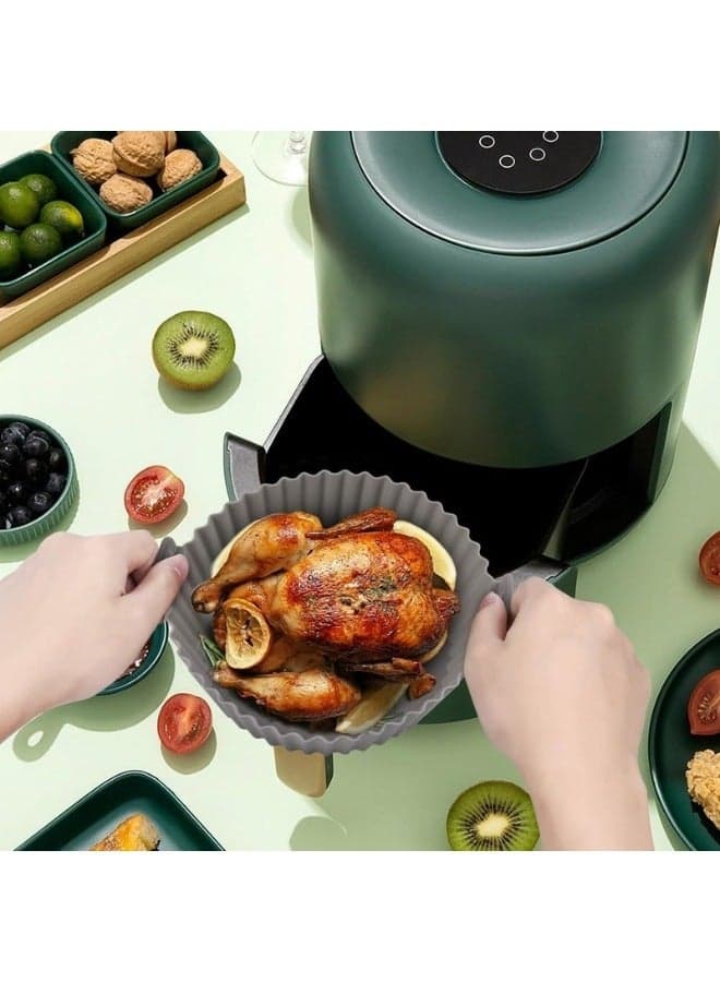 2 piece-Air Fryer Liner Reusable-Silicone Baking Paper, Round Air Fryer Silicone Liner Accessories Reusable Non-Stick Baking Tray Pot Basket Baking Pan Mat Replacement Baking Parchment Papers (٧)