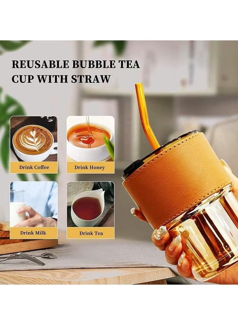 Thermal mug with a secure lid and a protective leather sleeve – leak-proof cup that retains heat and cold – available in multiple colors. Coffee Mugs (٤)