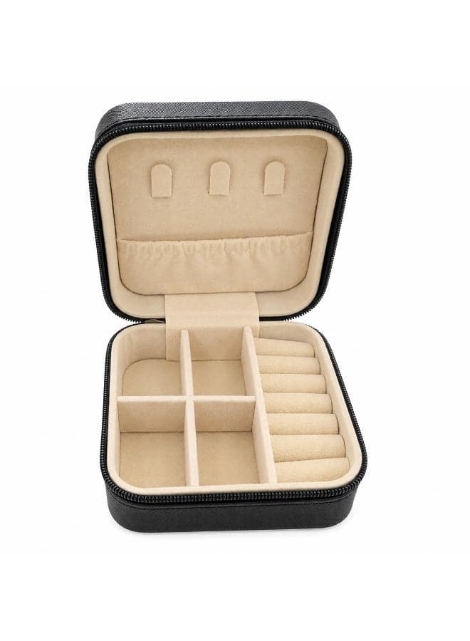 Portable Travel Jewelry Organizer Box with Zipper, Ring Slots and Necklace Hooks – Black Girls' Jewellery